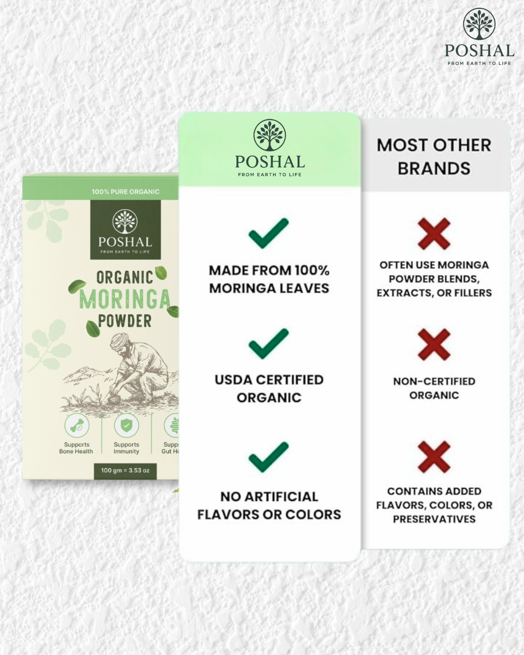 Poshal Organic Moringa Powder - 100g